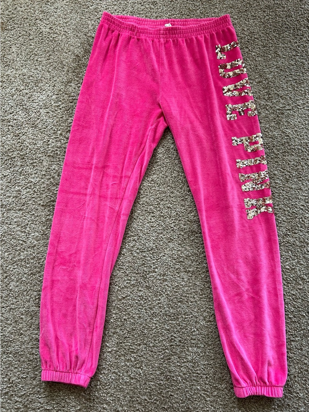 VS Pink 'Love Pink' Velour Sequin Lounge Pant (S)